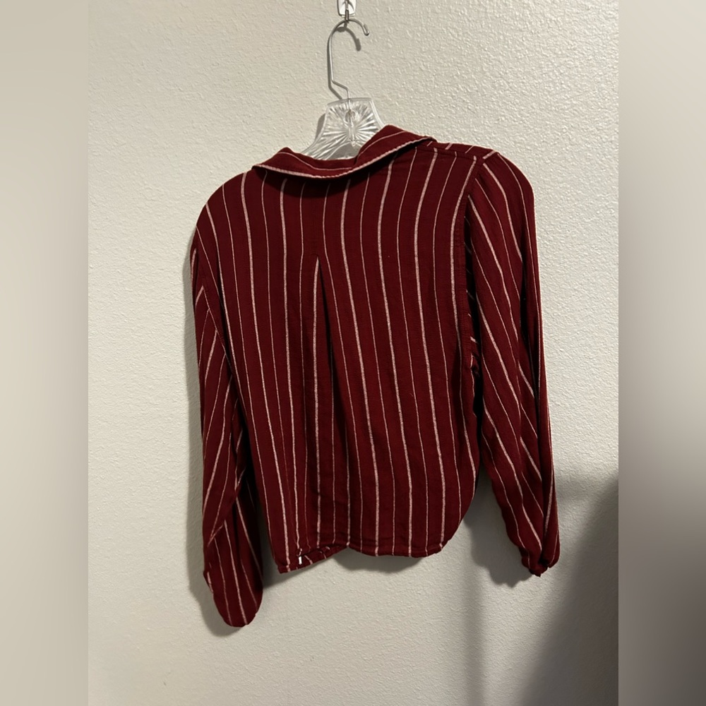American Eagle Red Striped Tie Front Blouse - Picture 5 of 5